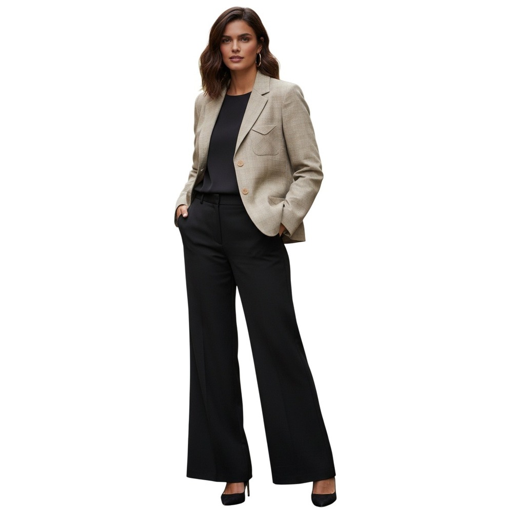DKNY Glen Plaid Tailored Blazer Tan Cotton NWOT Size 2 Classic Minimalist